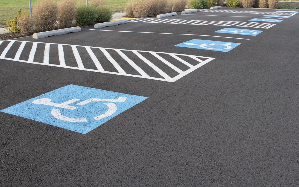 View of handicap parking spaces in a lot